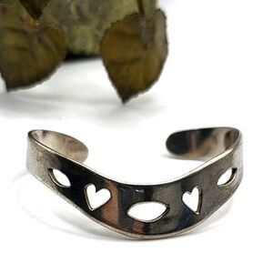 "5/$25" Silvertone Wave Heart Cutout Cuff Bracelet
